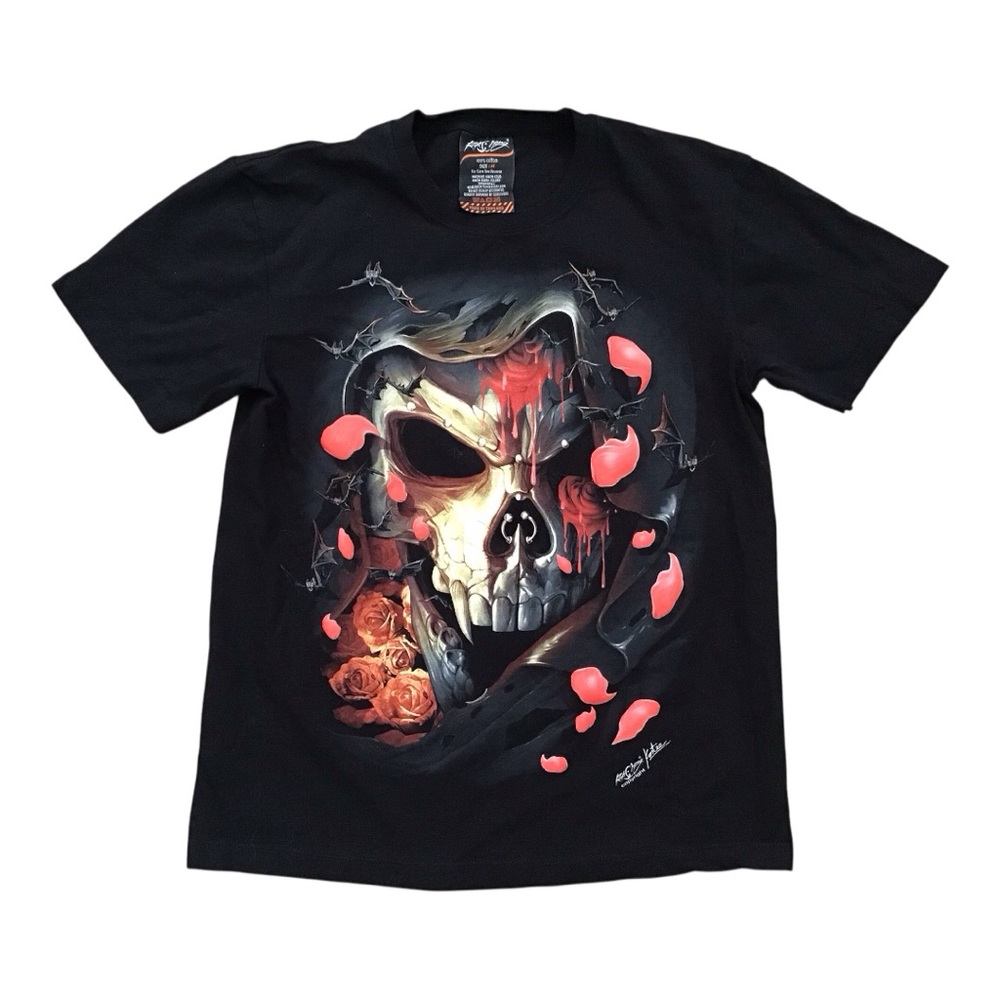 Rock Chang Mens T-Shirt Size Medium Black All Over Skull Graphic